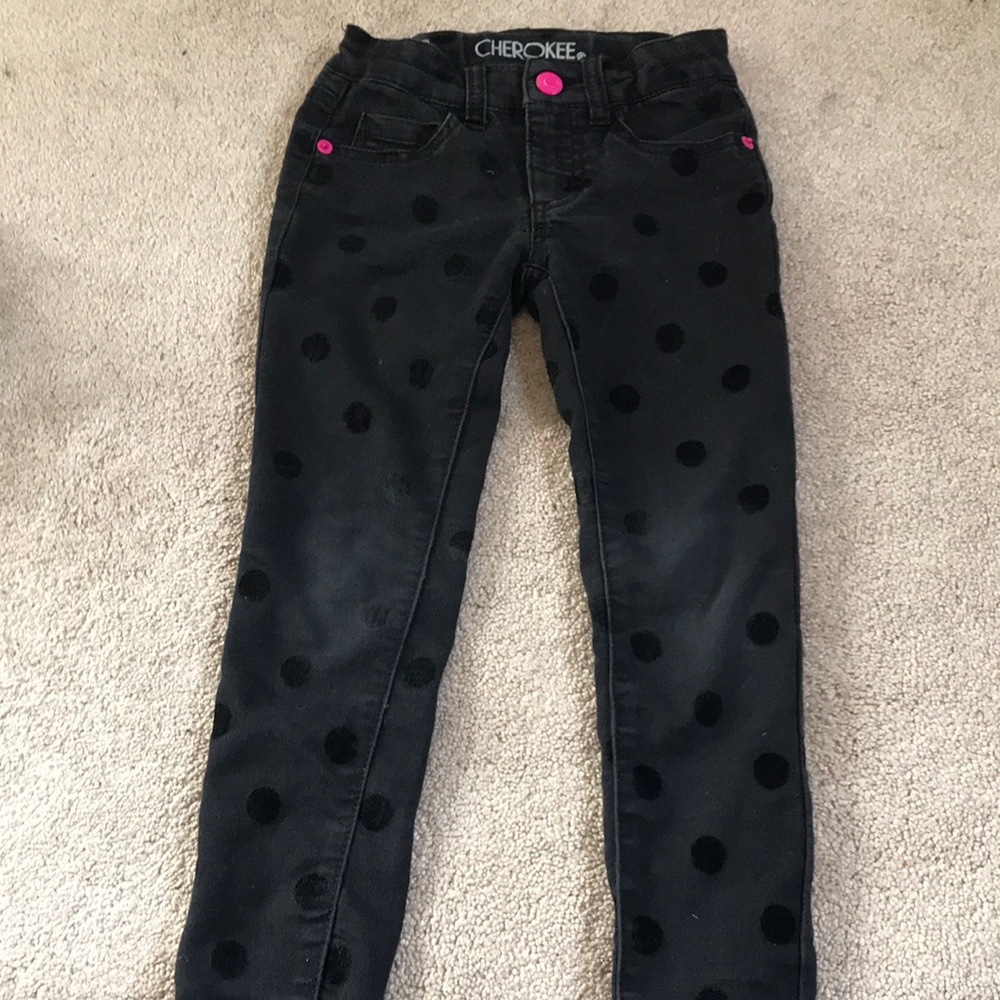 Black velveteen dot jeggings